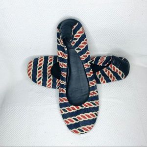 Tory Burch Bateaux Red & Blue Canvas Ballet Flats